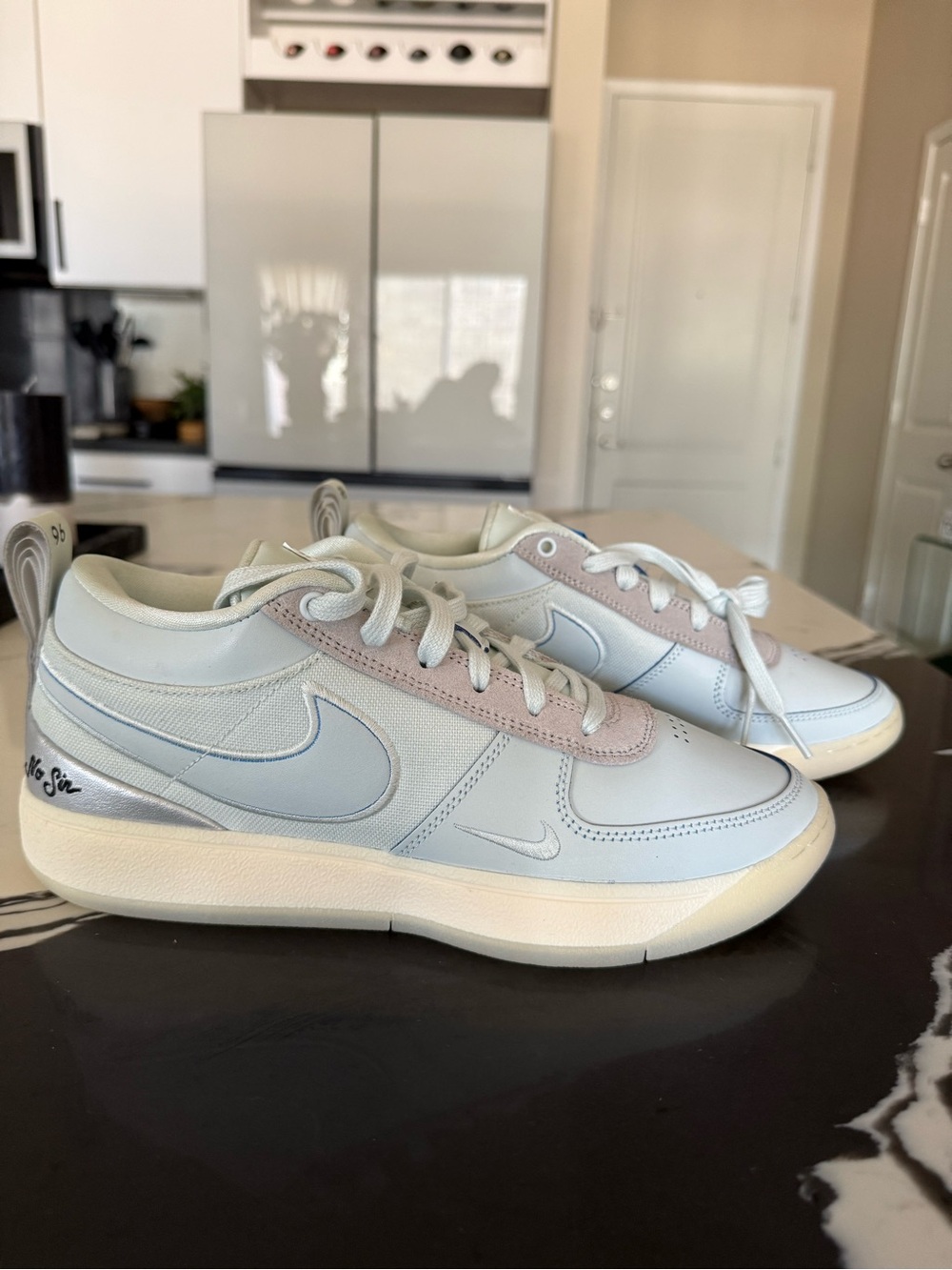 Nike d book 1 basketball shoes  Light Blue and Cream Low-Top Sneakers